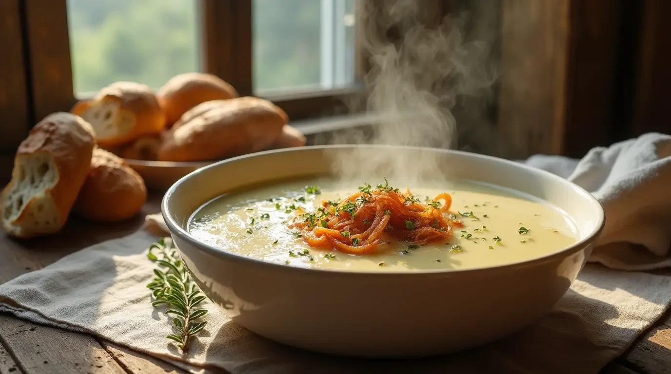 Bowl of Cream of Onion Soup with Fresh Herbs