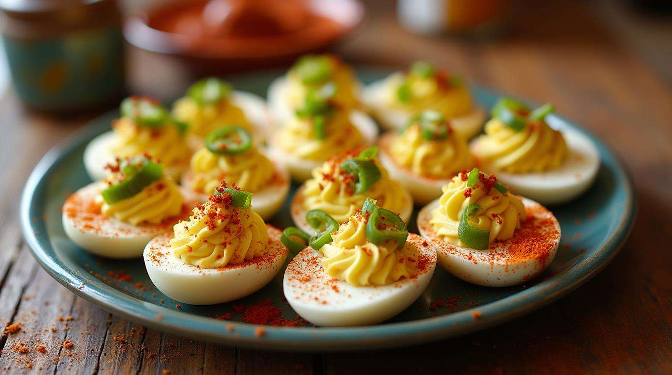 Cajun Deviled Eggs Garnished With Paprika And Green Onion