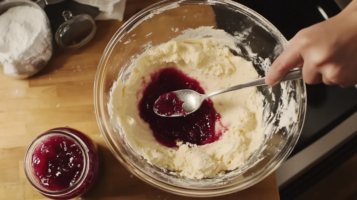 Preparing The Batter For Guava Jelly Muffins